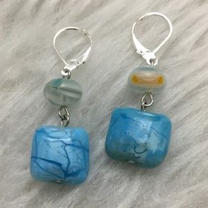 Handmade Blue floral glass earrings